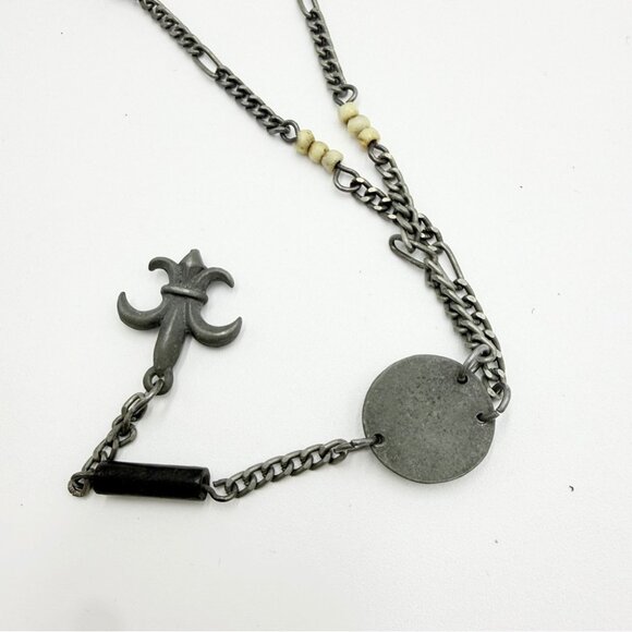 Vintage Fleur-de-Lis Y Necklace Gunmetal Chain Pendant Necklace - Picture 7 of 8